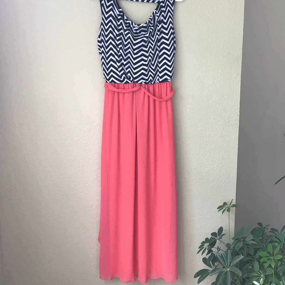 Chevron and peach maxi dress